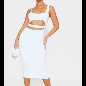 PrettyLittleThing White Cut Out MIDI Dress - Sz 4 USA